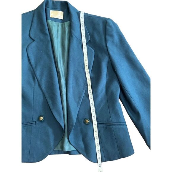Pendleton Teal 100% Virgin Wool Short Blazer womens Sz 6 1 button closur… - Picture 10 of 11